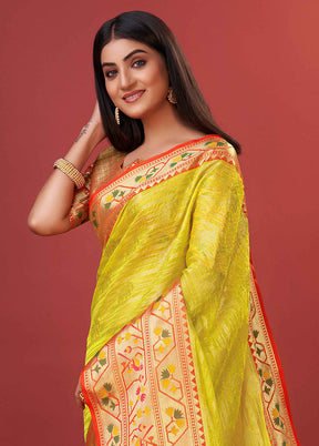 Yellow Dupion Silk Saree With Blouse Piece