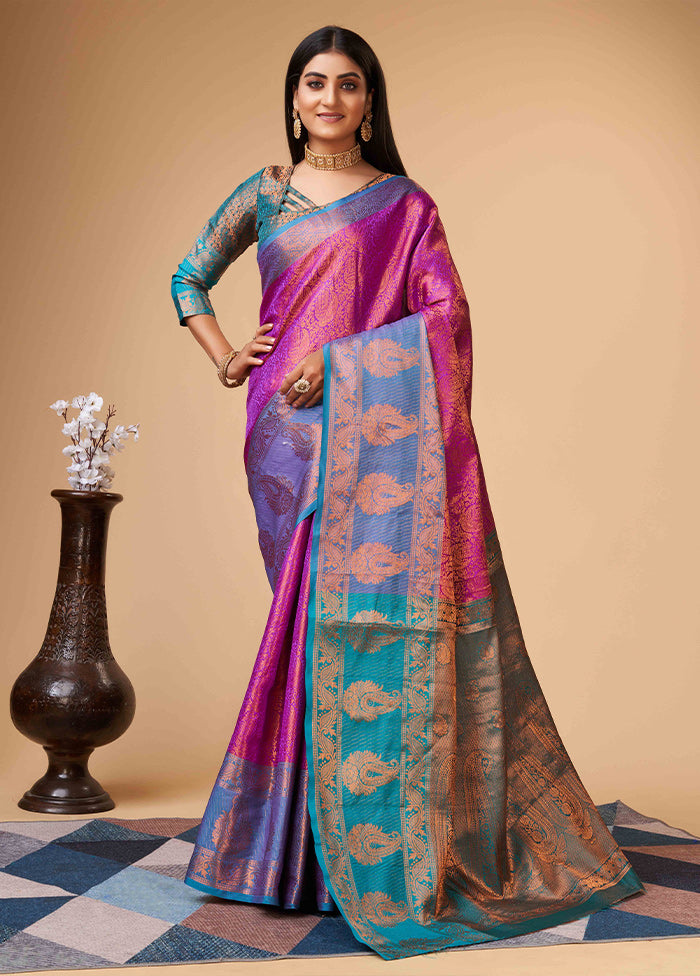 Purple Dupion Silk Saree With Blouse Piece