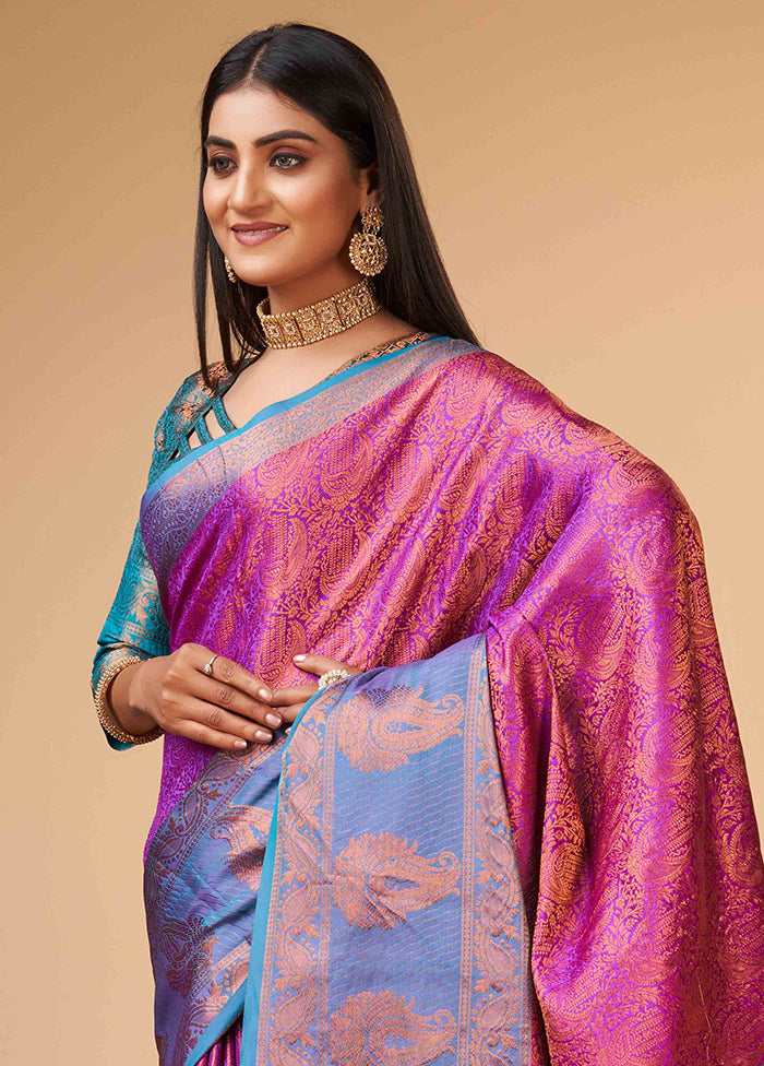 Purple Dupion Silk Saree With Blouse Piece