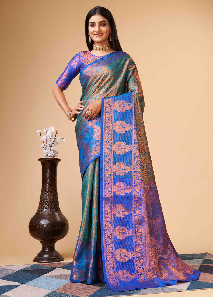 Rama Dupion Silk Saree With Blouse Piece