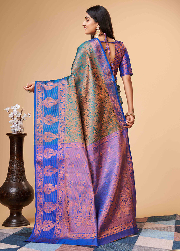 Rama Dupion Silk Saree With Blouse Piece