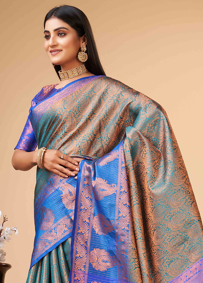 Rama Dupion Silk Saree With Blouse Piece