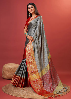 Grey Cotton Saree With Blouse Piece