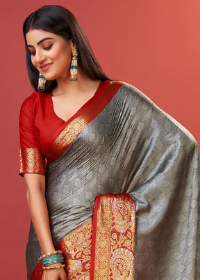 Grey Cotton Saree With Blouse Piece