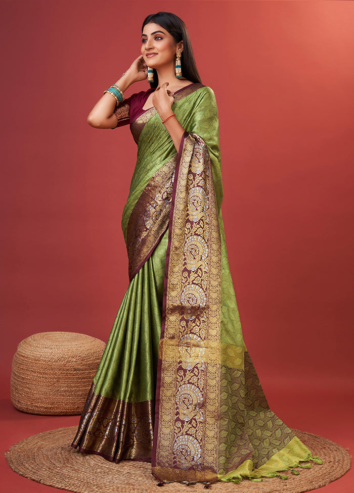 Pista Green Cotton Saree With Blouse Piece