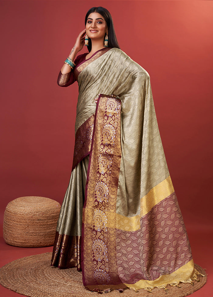 Grey Cotton Saree With Blouse Piece