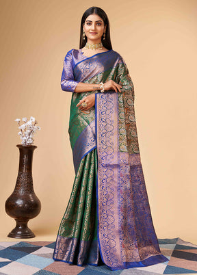 Green Dupion Silk Saree With Blouse Piece