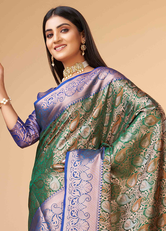 Green Dupion Silk Saree With Blouse Piece