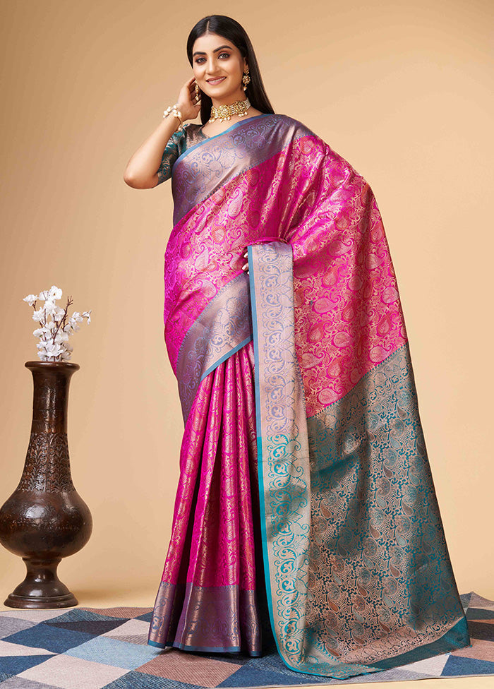 Pink Dupion Silk Saree With Blouse Piece