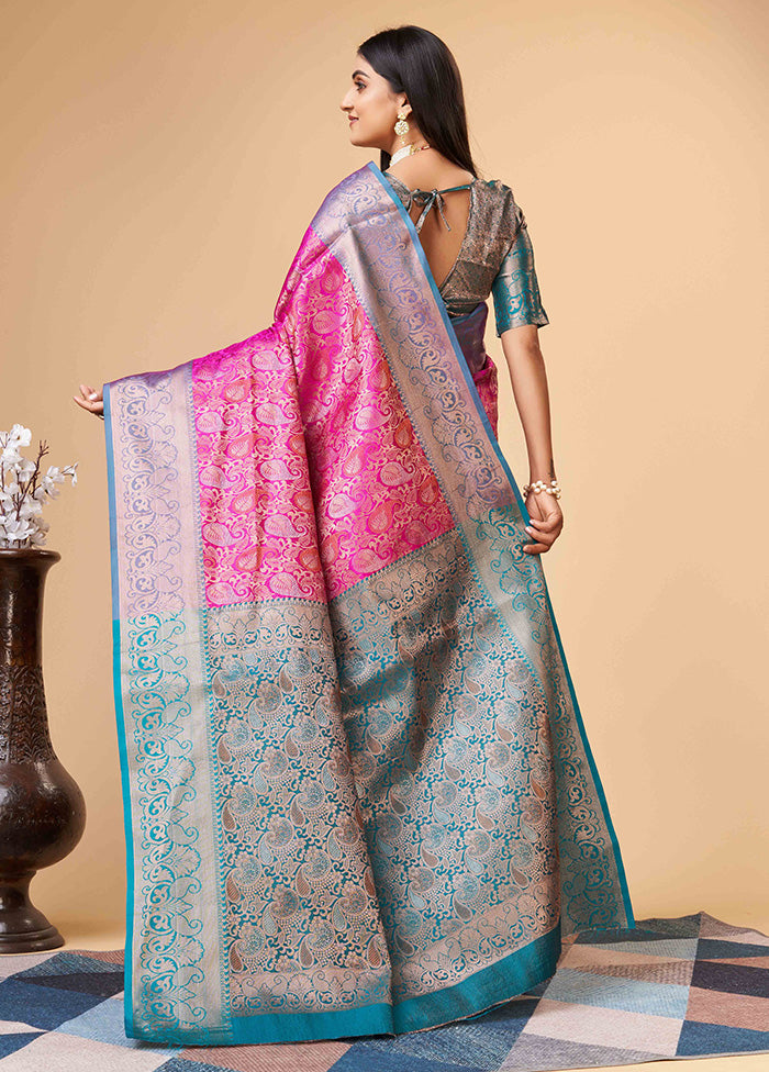 Pink Dupion Silk Saree With Blouse Piece