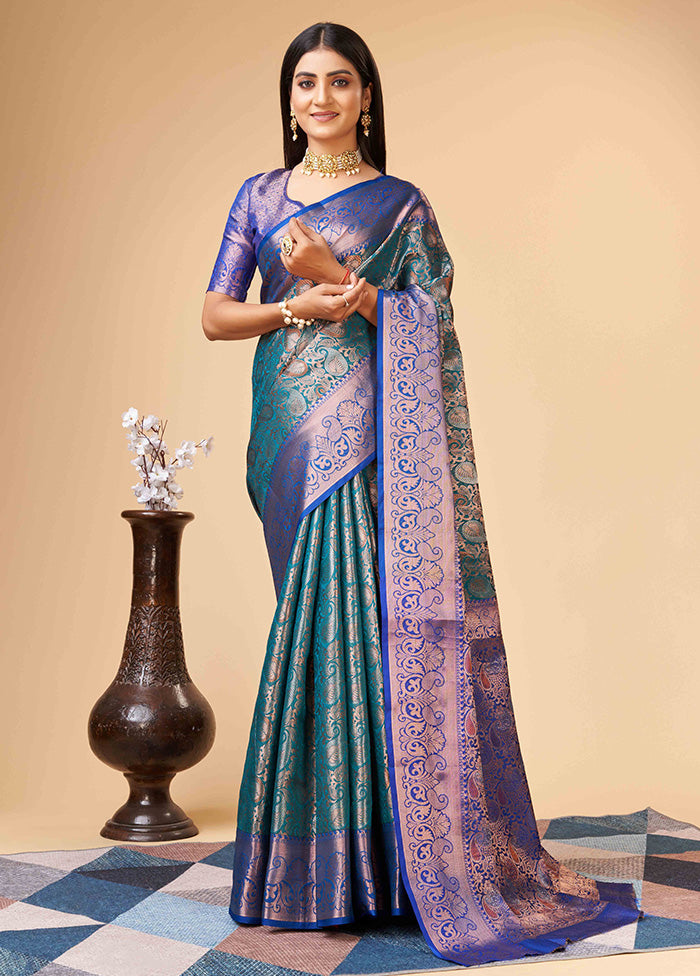 Rama Dupion Silk Saree With Blouse Piece