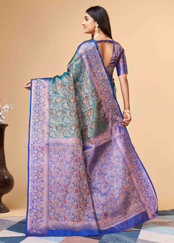 Rama Dupion Silk Saree With Blouse Piece