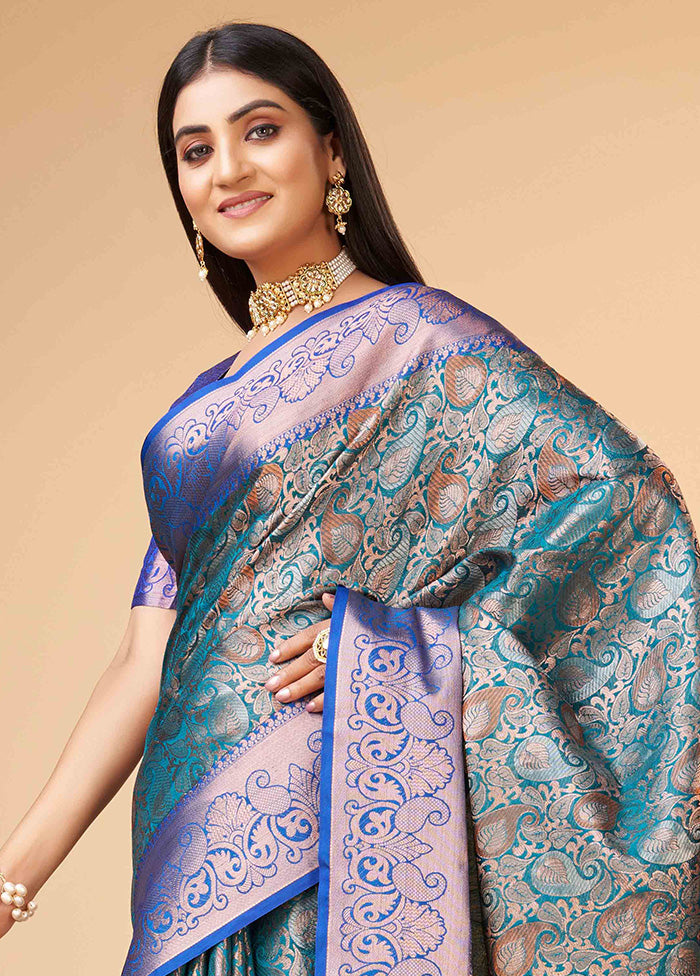 Rama Dupion Silk Saree With Blouse Piece