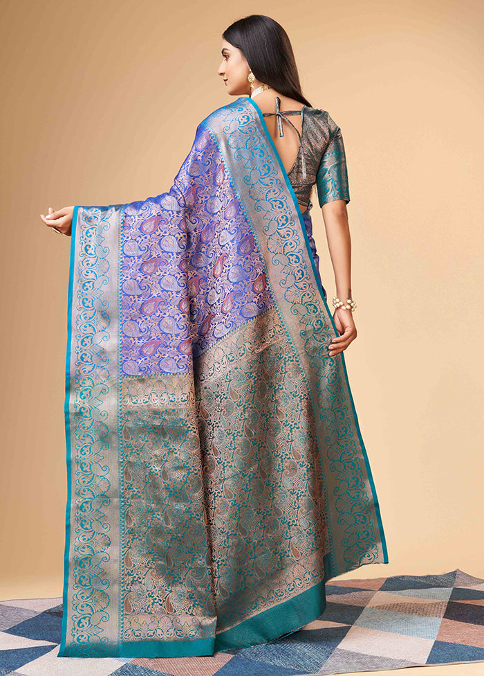 Blue Dupion Silk Saree With Blouse Piece