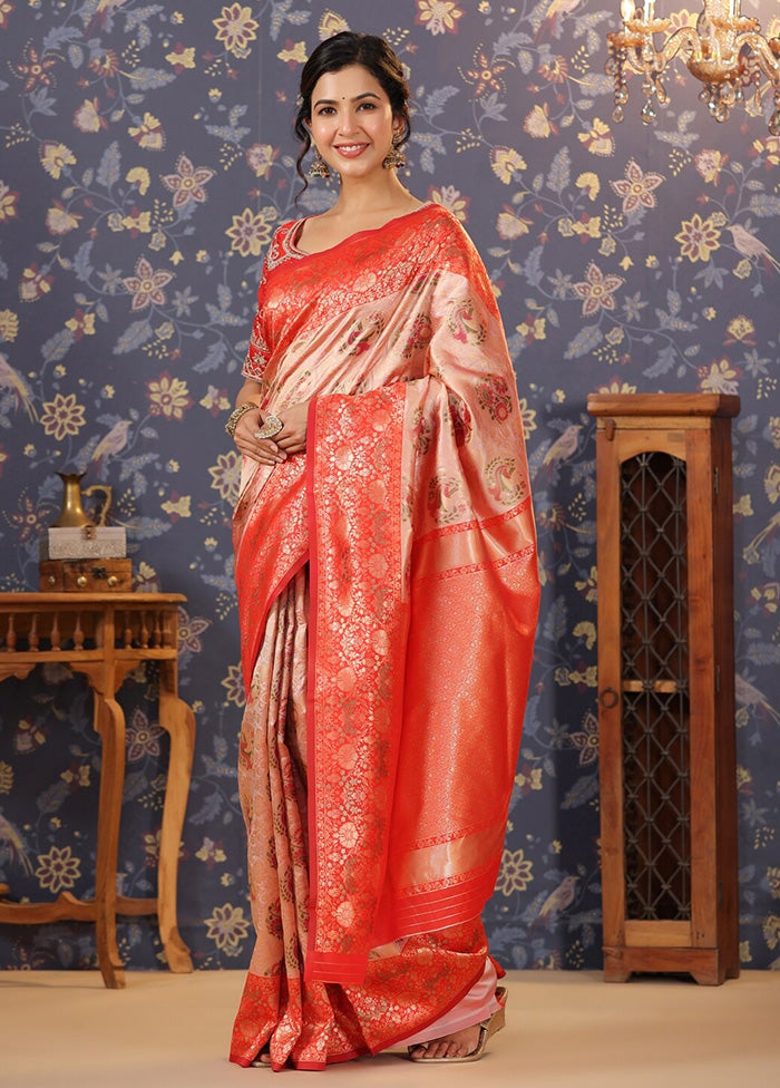 Peach Dupion Silk Saree With Blouse Piece