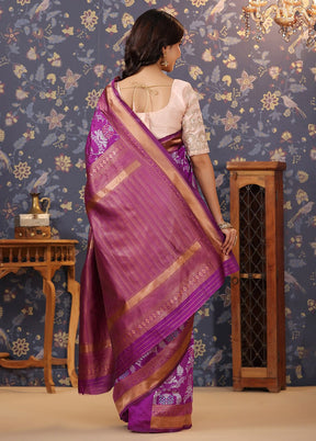 Purple Dupion Silk Saree With Blouse Piece