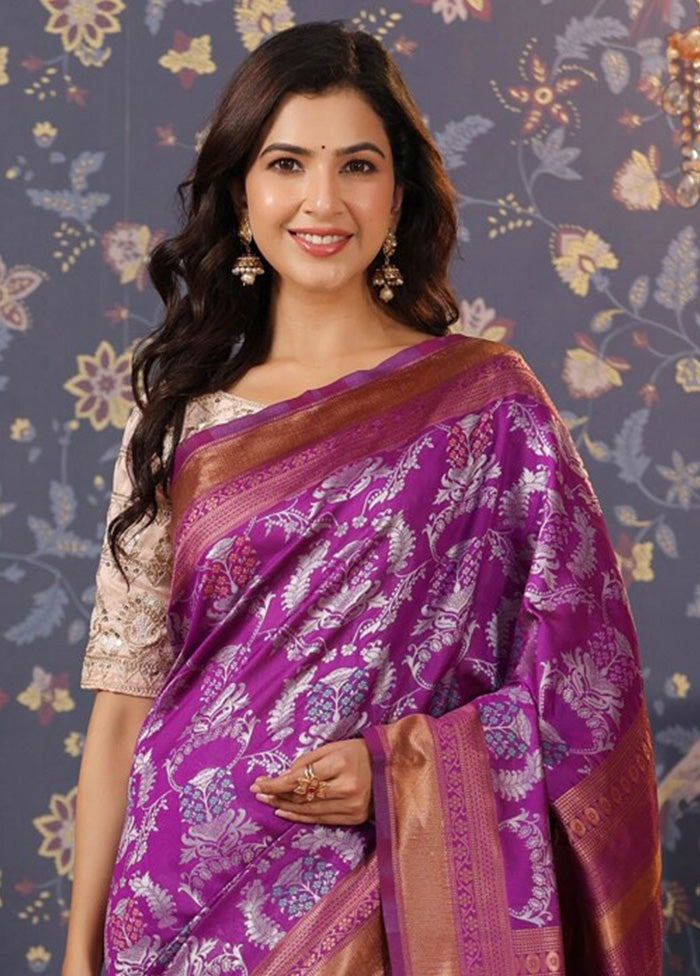 Purple Dupion Silk Saree With Blouse Piece