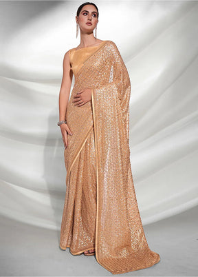 Golden Georgette Saree With Blouse Piece
