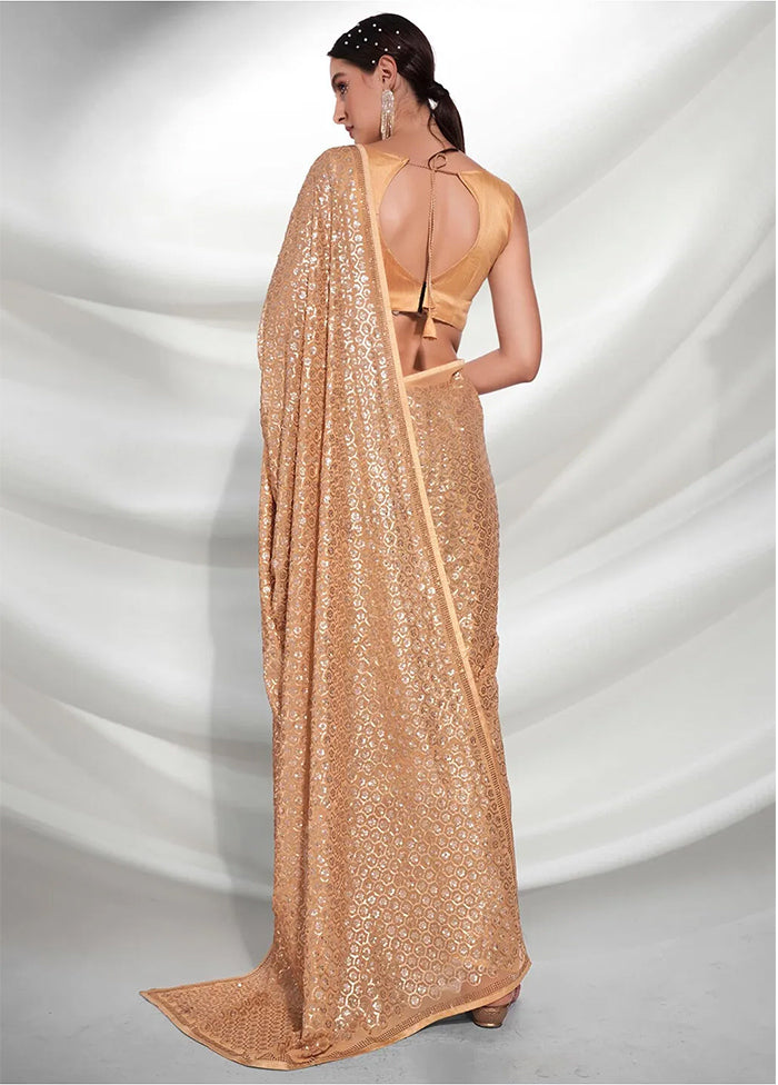 Golden Georgette Saree With Blouse Piece