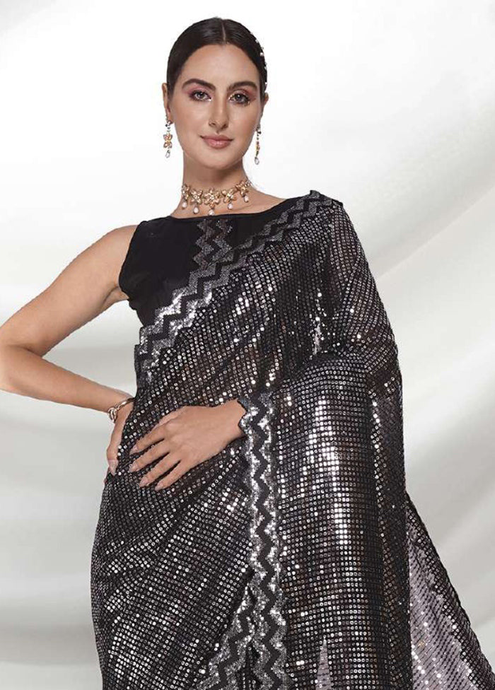 Black Georgette Saree With Blouse Piece