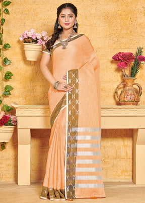 Orange Spun Silk Saree With Blouse Piece