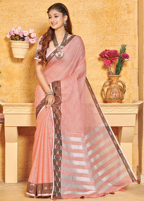 Light Pink Spun Silk Saree With Blouse Piece
