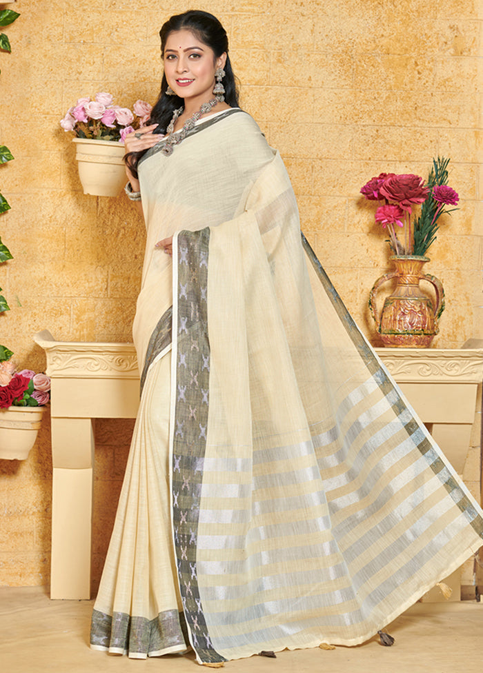 Beige Spun Silk Saree With Blouse Piece