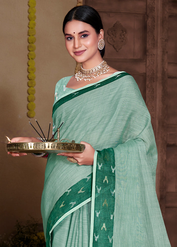 Sea Green Silk Saree With Blouse Piece