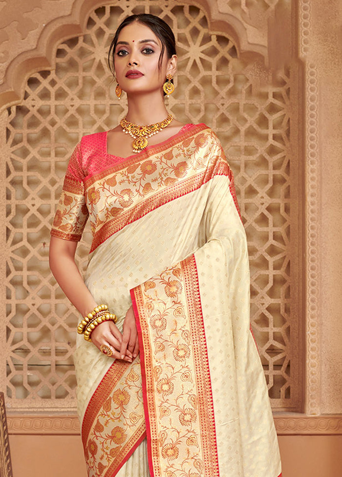 Cream Spun Silk Saree With Blouse Piece