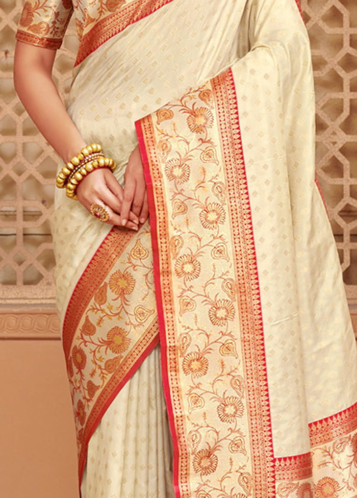 Cream Spun Silk Saree With Blouse Piece