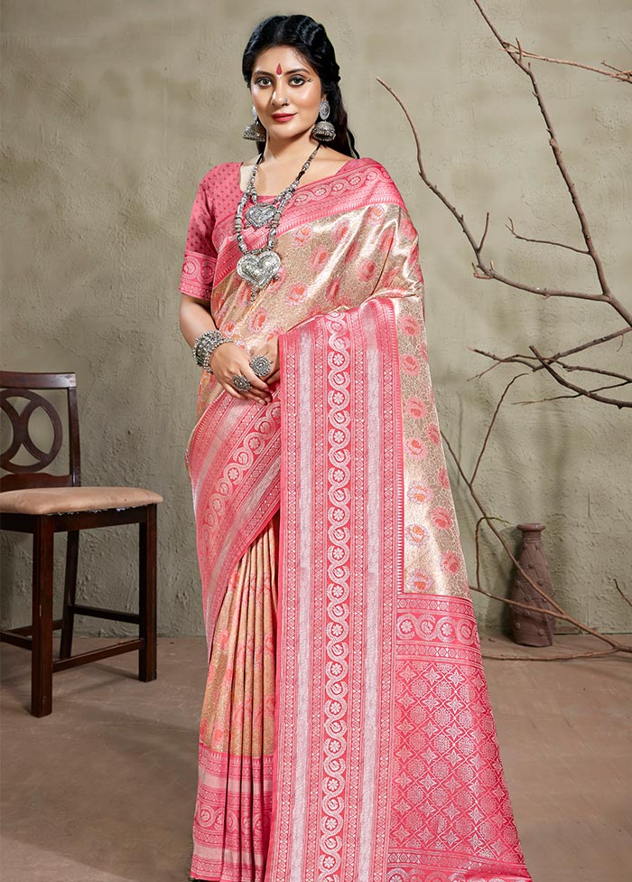 Pink Kanjivaram Silk Saree With Blouse Piece