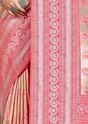 Pink Kanjivaram Silk Saree With Blouse Piece