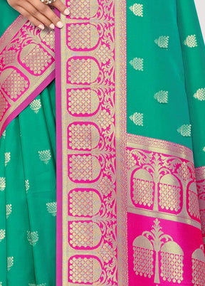 Sea Green Spun Silk Saree With Blouse Piece