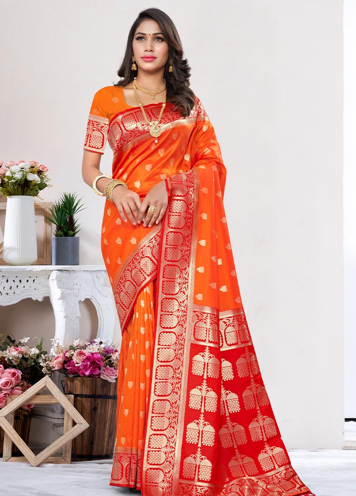 Orange Spun Silk Saree With Blouse Piece