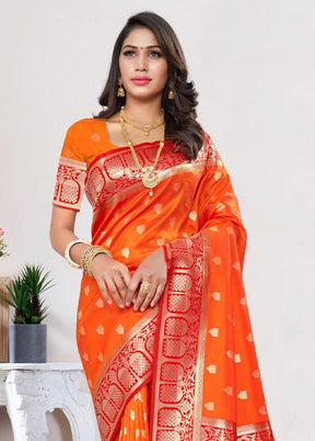 Orange Spun Silk Saree With Blouse Piece