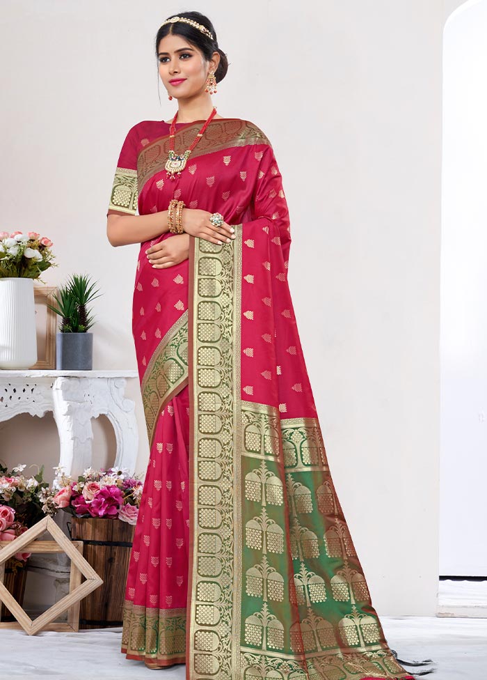 Pink Spun Silk Saree With Blouse Piece