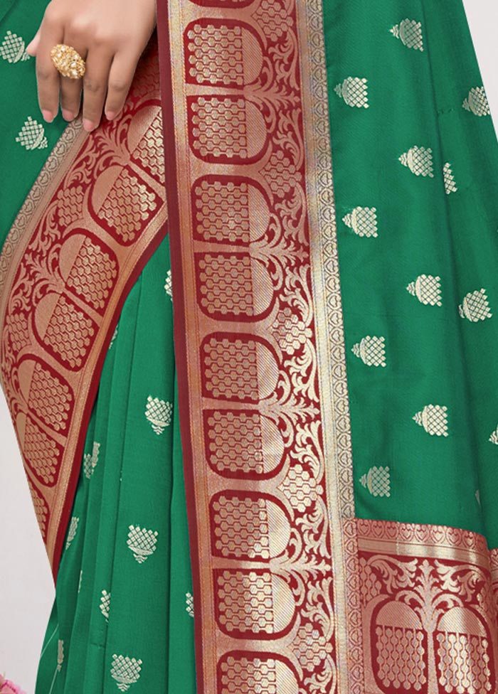 Dark Green Spun Silk Saree With Blouse Piece