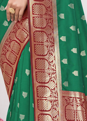 Dark Green Spun Silk Saree With Blouse Piece