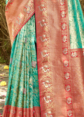 Sea Green Dupion Silk Saree With Blouse Piece