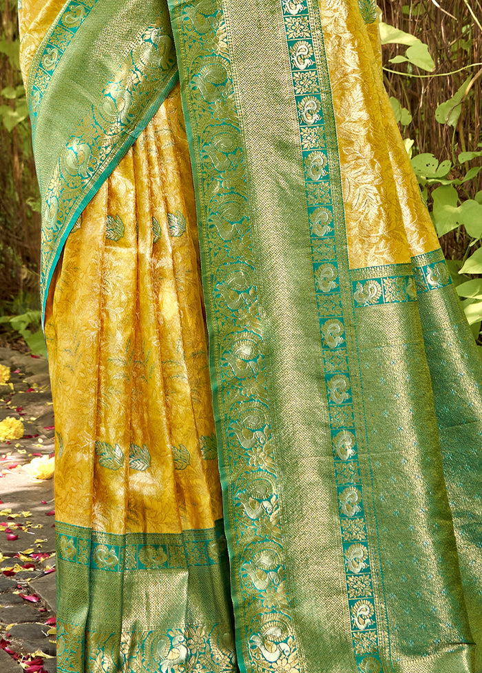 Yellow Dupion Silk Saree With Blouse Piece