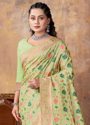 Light Green Spun Silk Saree With Blouse Piece