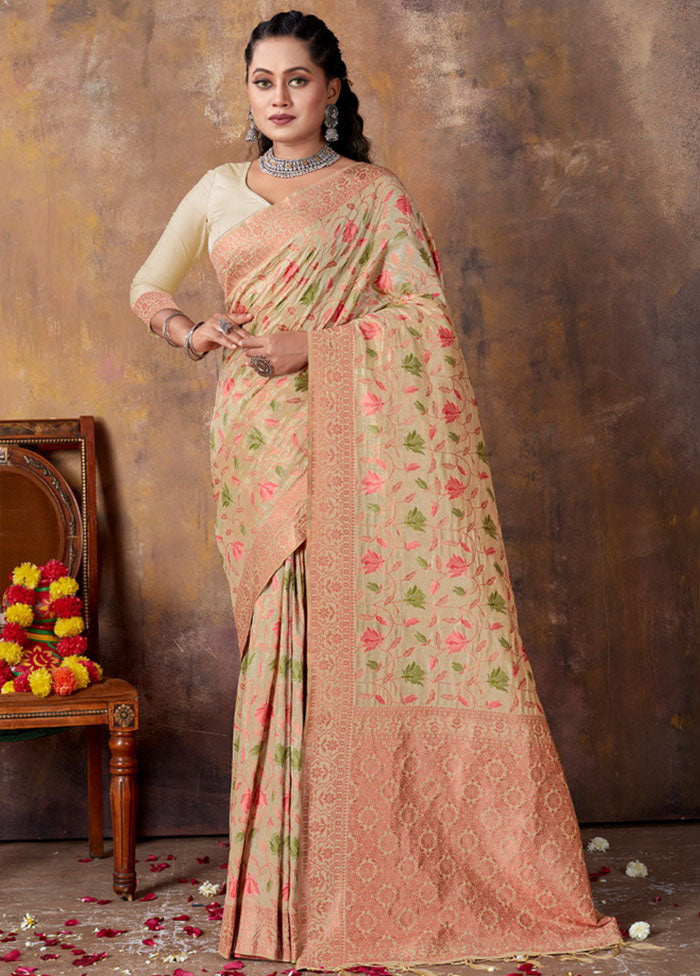 Cream Spun Silk Saree With Blouse Piece