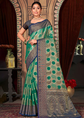 Teal Organza Saree With Blouse Piece