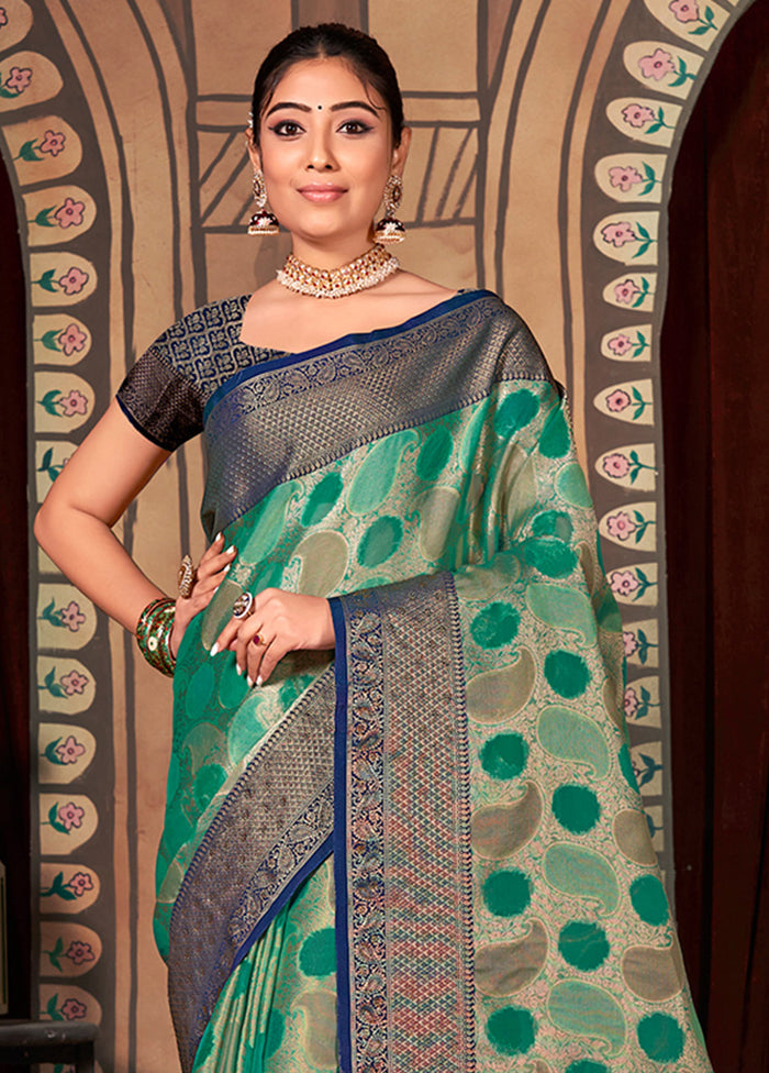 Teal Organza Saree With Blouse Piece