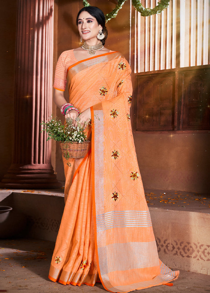 Orange Silk Saree With Blouse Piece