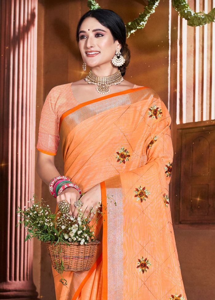 Orange Silk Saree With Blouse Piece