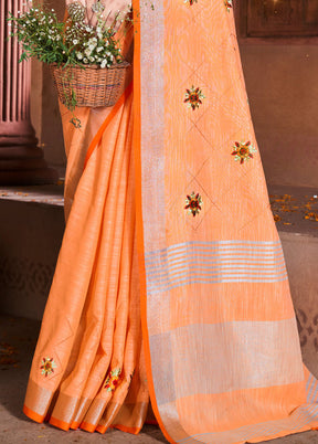 Orange Silk Saree With Blouse Piece