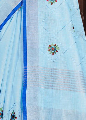 Sky Blue Silk Saree With Blouse Piece