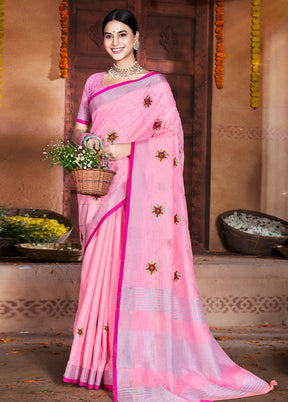 Pink Silk Saree With Blouse Piece