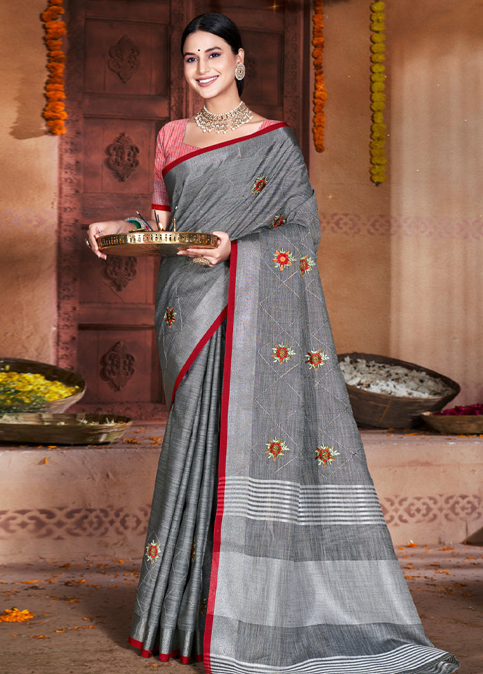 Grey Silk Saree With Blouse Piece